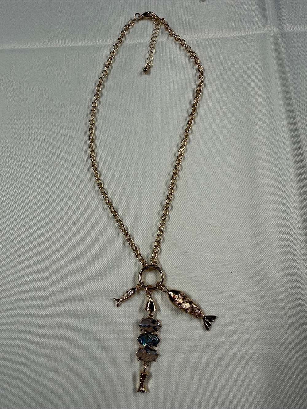 Gold-Tone Fish Charm Necklace with Crystal Accents - Women Jewelry